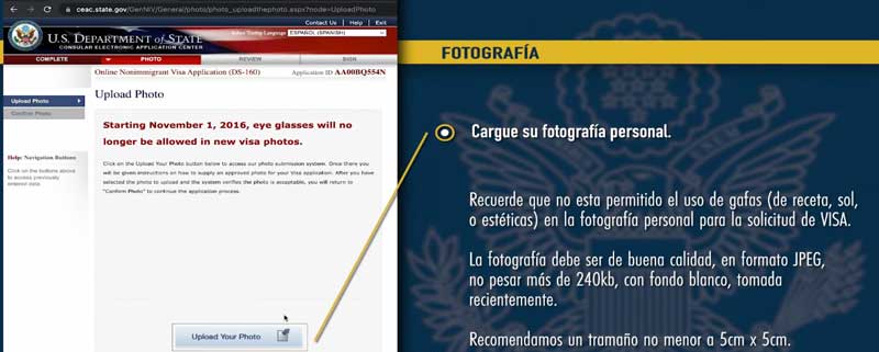 Consejos para la fotografía de visa americana turista no imigrante DS 160