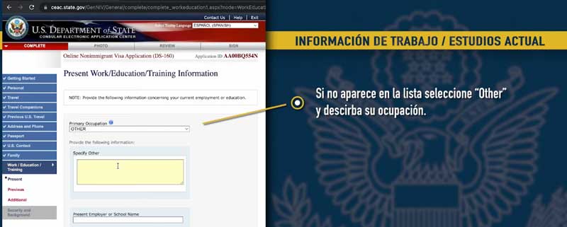 Formulario-informacion-de-trabajo-y-estudio-para-visa-turista-no-inmigrante-ds-160