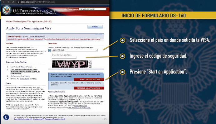 Formulario visa turista no inmogrante b1 b2 DS 160
