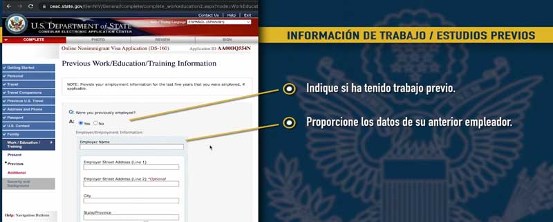 formulario informacion de estudio-o trabajo visa turista no inmigrante ds 160