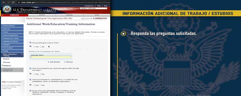 formulario visa americana no inmigrante turista ds 160
